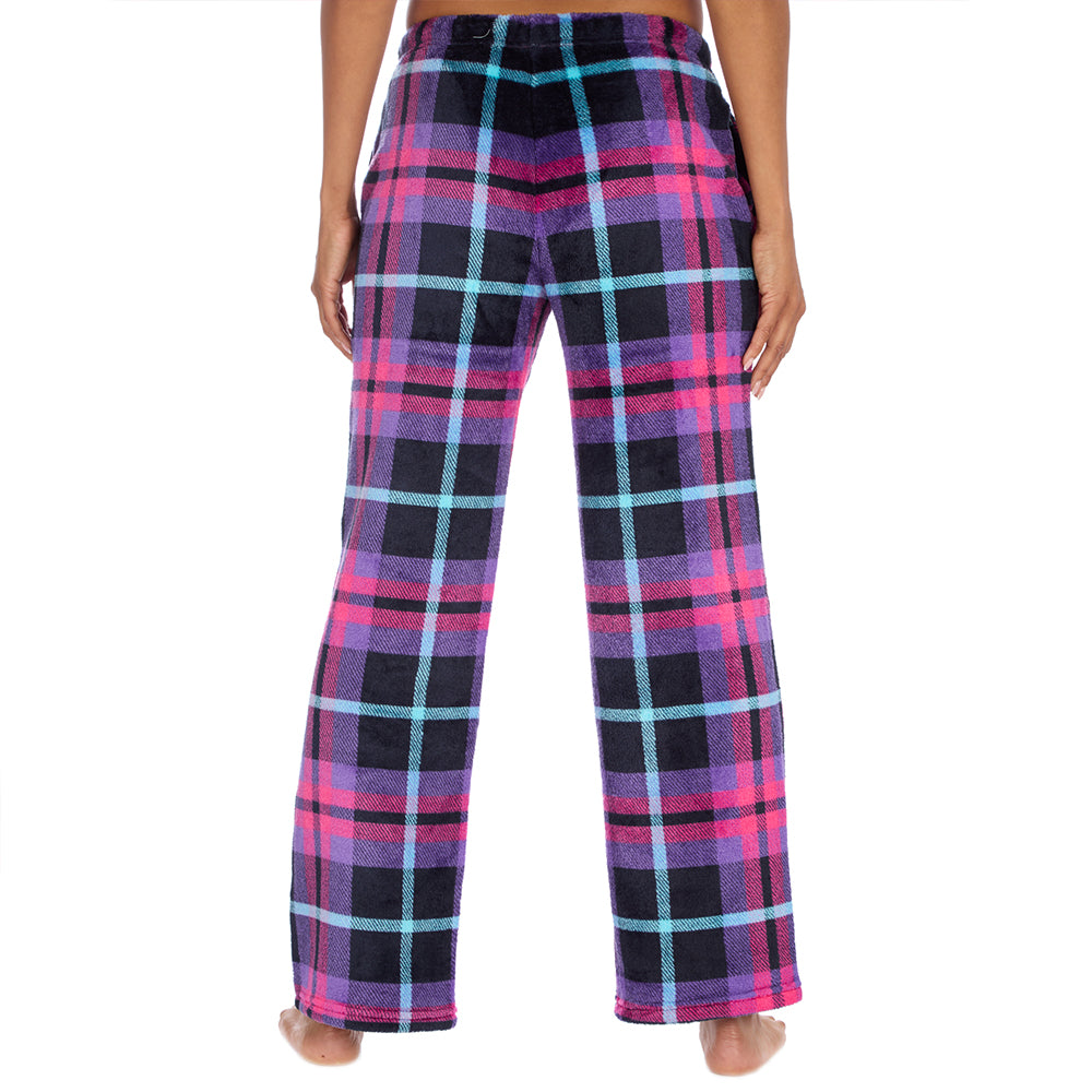 Ladies Fuchsia Check Fleece Pyjama Bottoms