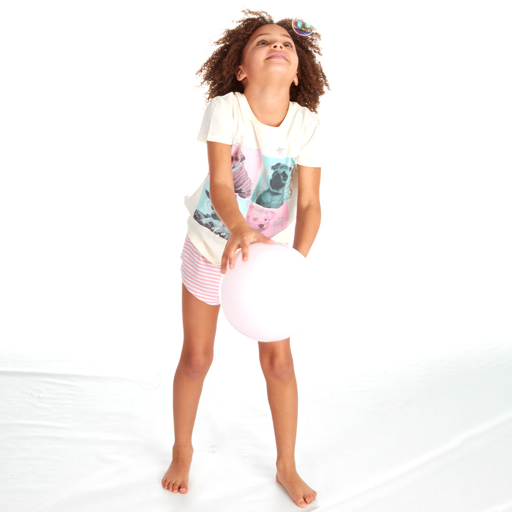 Girls Cream Puppy Short Pyjama Set