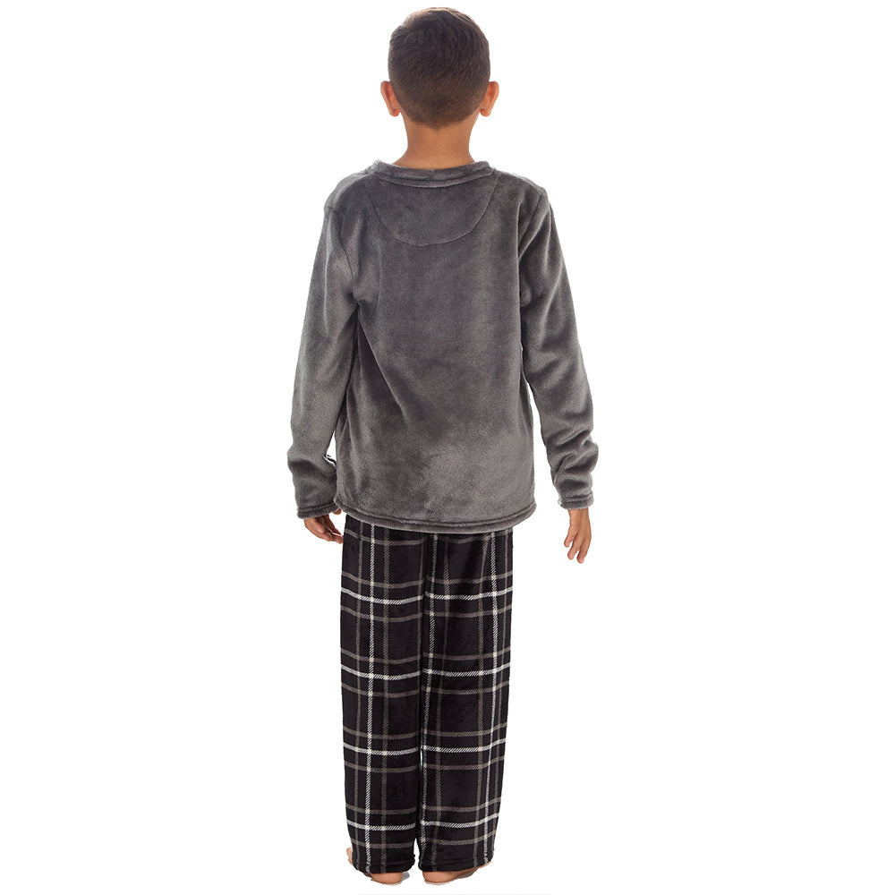 Boys Charcoal Check Fleece Pyjama Set