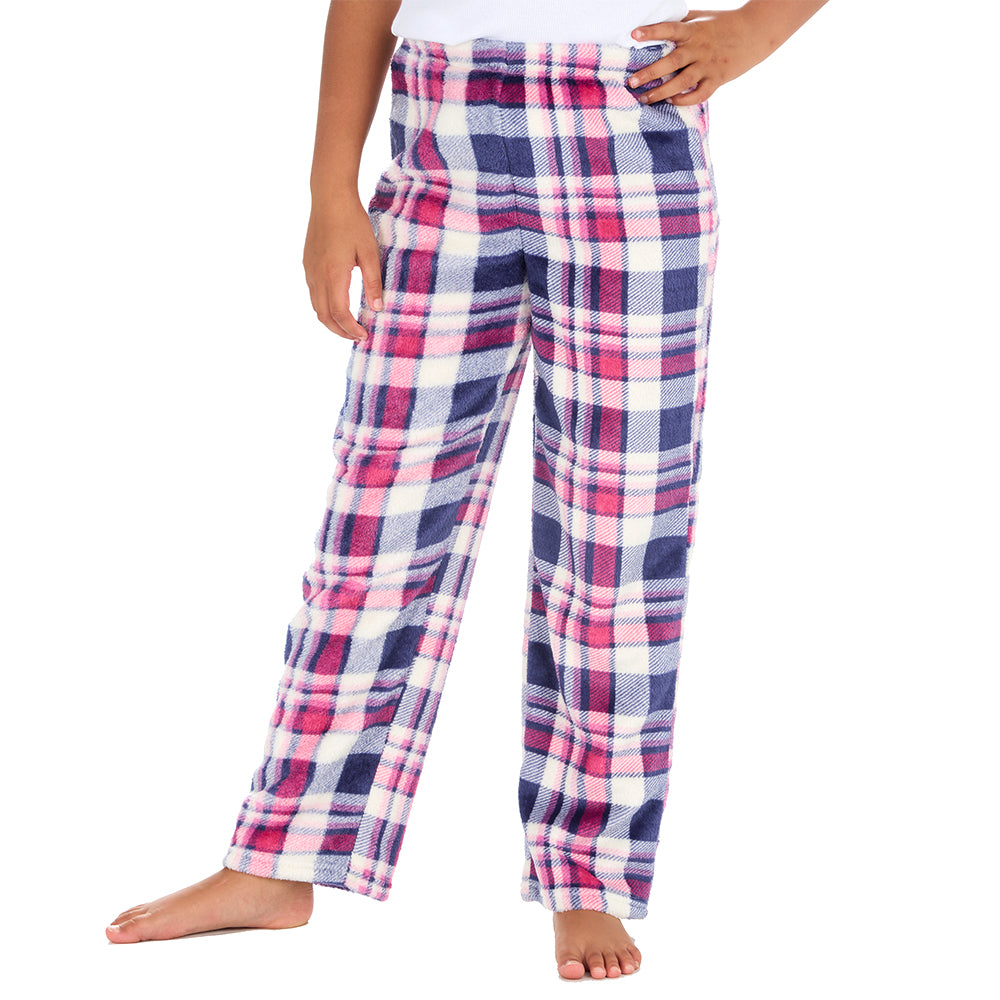 Girls Blue Check Fleece Pyjama Bottoms