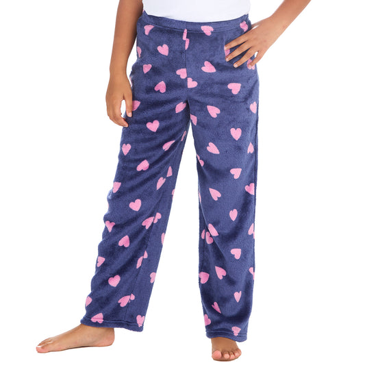Girls Navy Hearts Fleece Pyjama Bottoms
