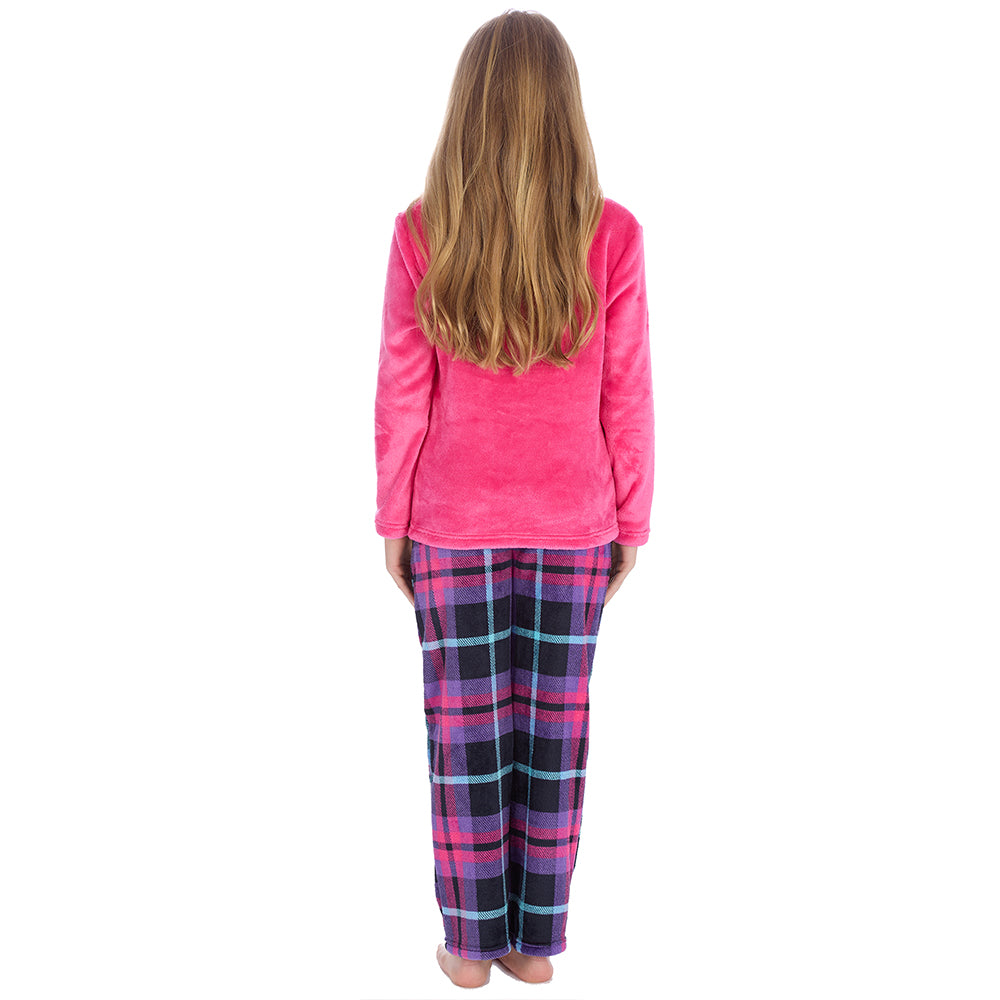 Girls Fuchsia Check Fleece Pyjama Set