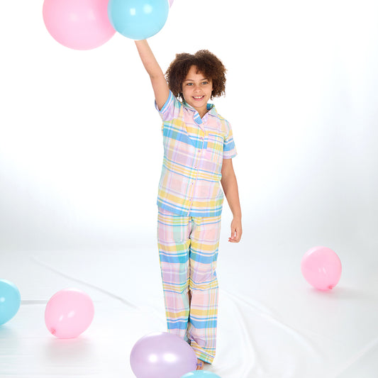 Girls Blush Check Woven Pyjama Set