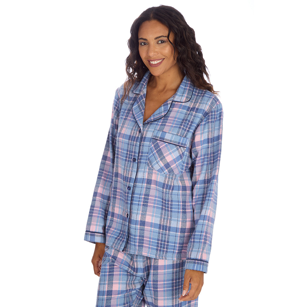 Ladies Denim Check Brushed Flannel Pyjama Set