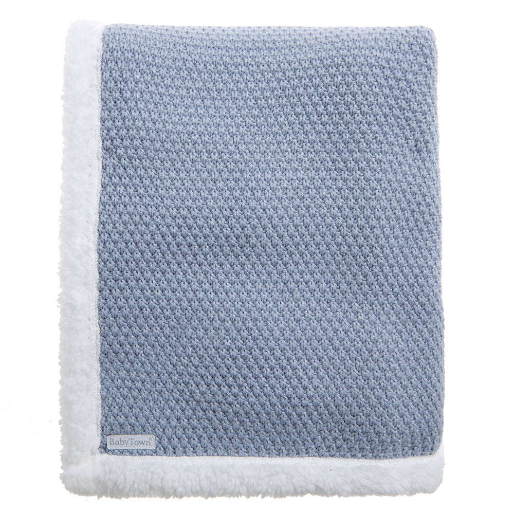 Baby Dusky Blue Knitted Sherpa Lined Blanket