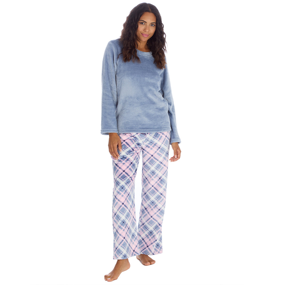 Ladies Blue Check Fleece Pyjama Set