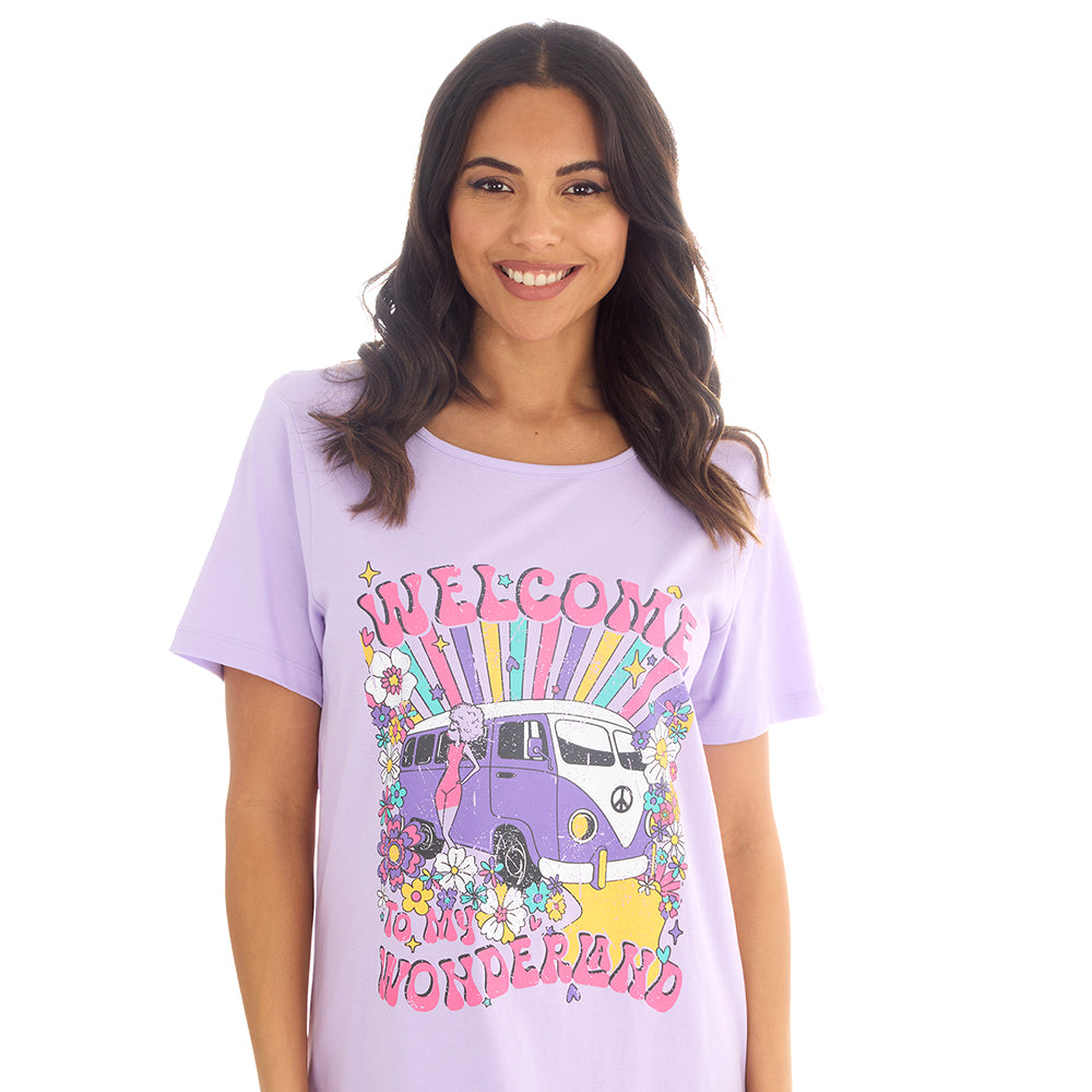 Ladies Vintage Wonderland Purple Cotton Sleep Tee