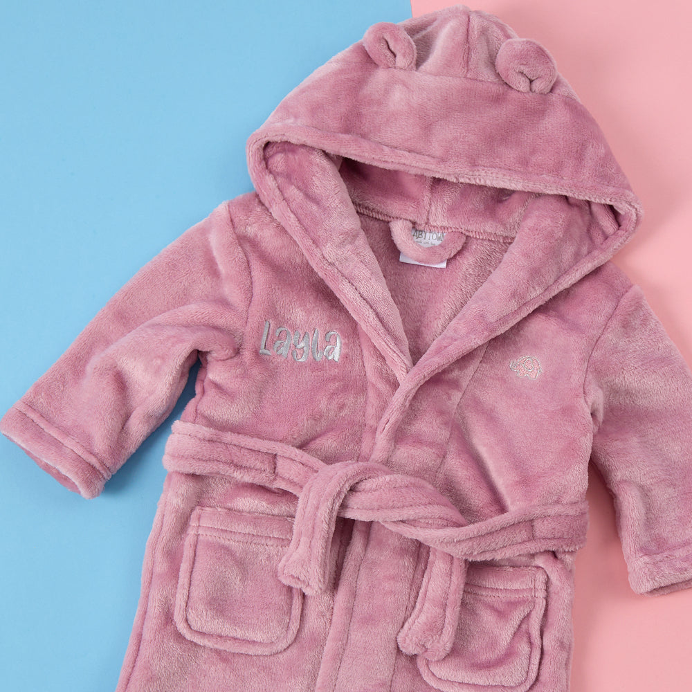 Personalised Baby Dusky Pink Bear Ears Dressing Gown