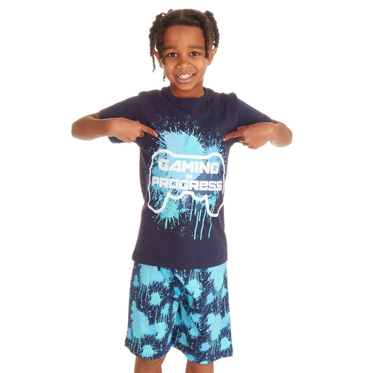 Boys Navy Gaming Short Pyjama Set
