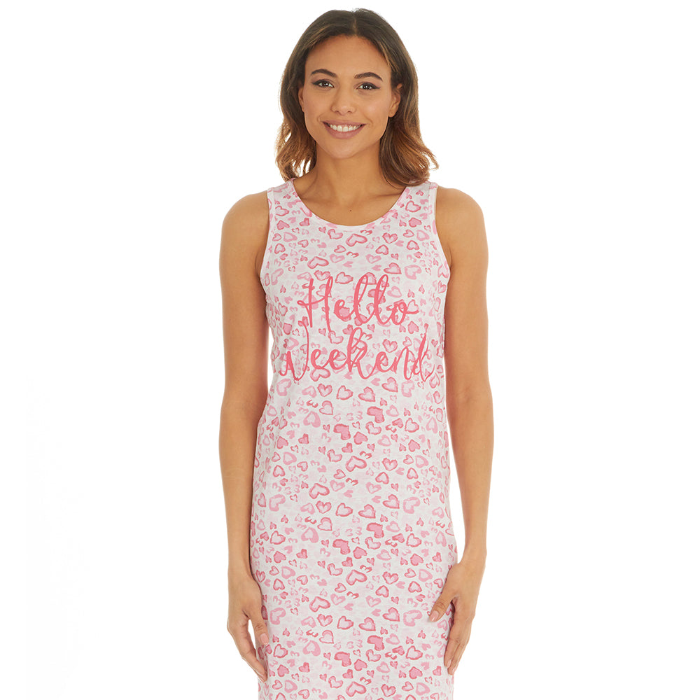 Ladies Heart Print Sleeveless Long Nightdress