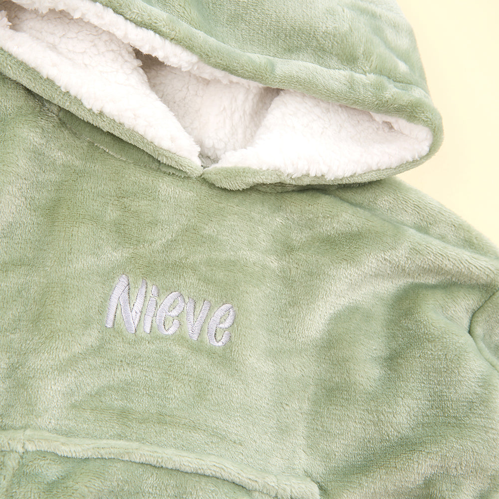 Personalised Toddler Bear Ears Sage Blanket Hoodie
