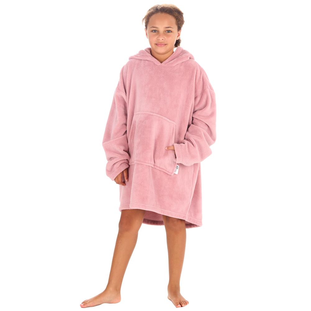 Girls Blush Coral Fleece Blanket Hoodie