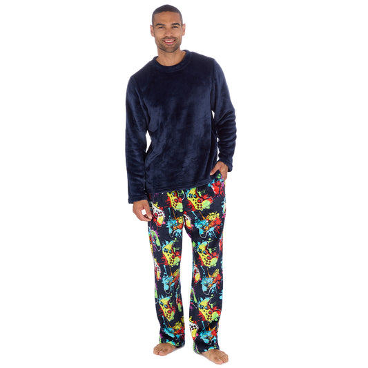Mens Navy Gamer Fleece Pyjama Set