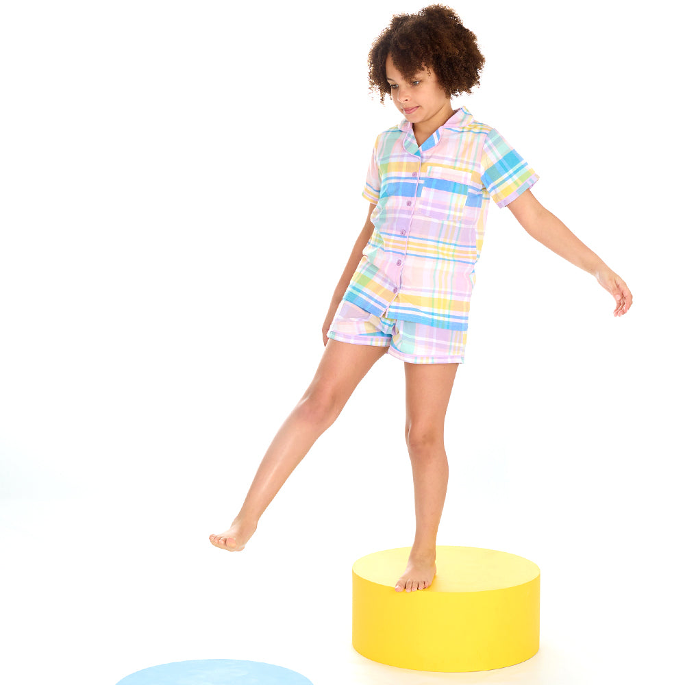 Girls Blush Check Woven Short Pyjamas