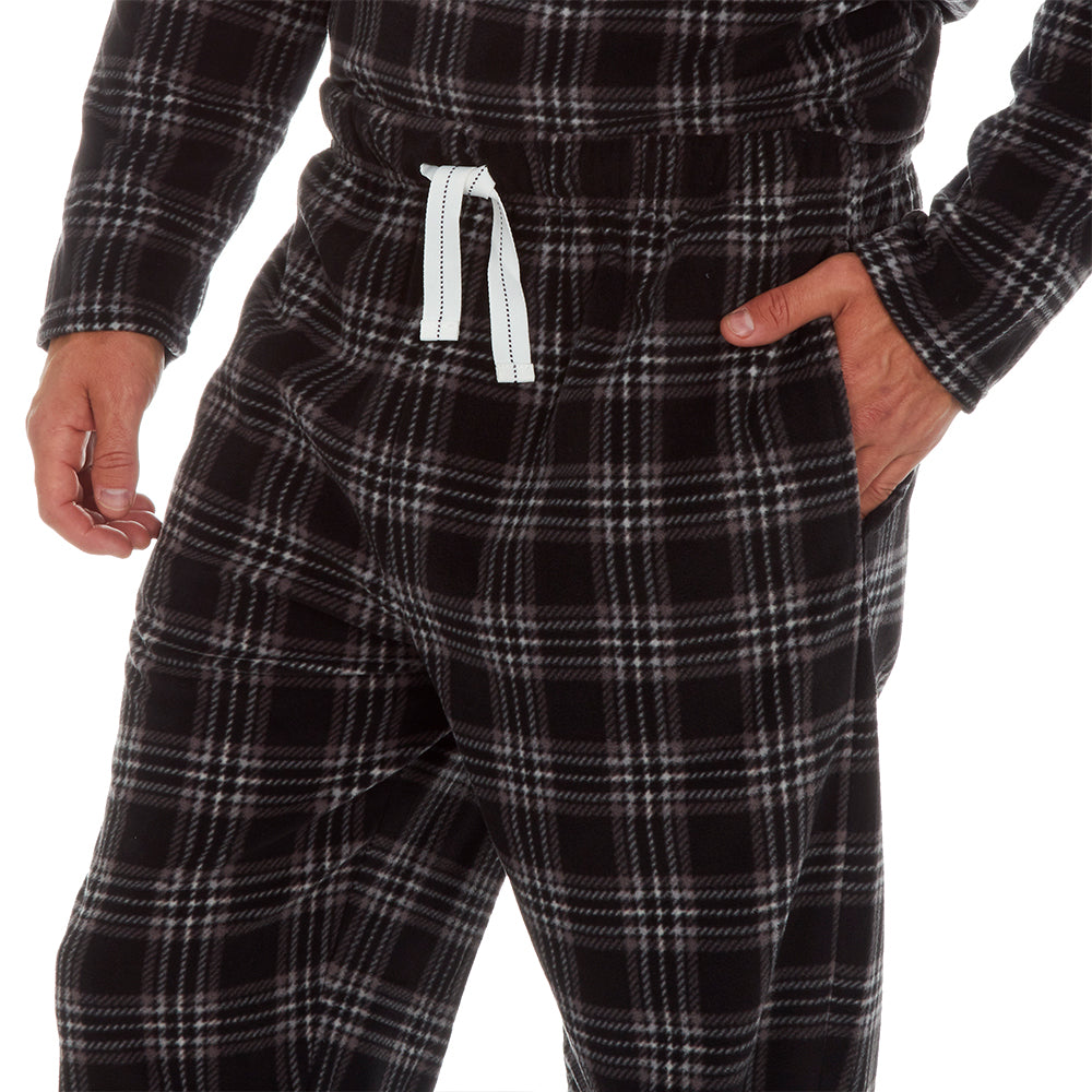 Mens Black Check Microfleece Pyjama Set
