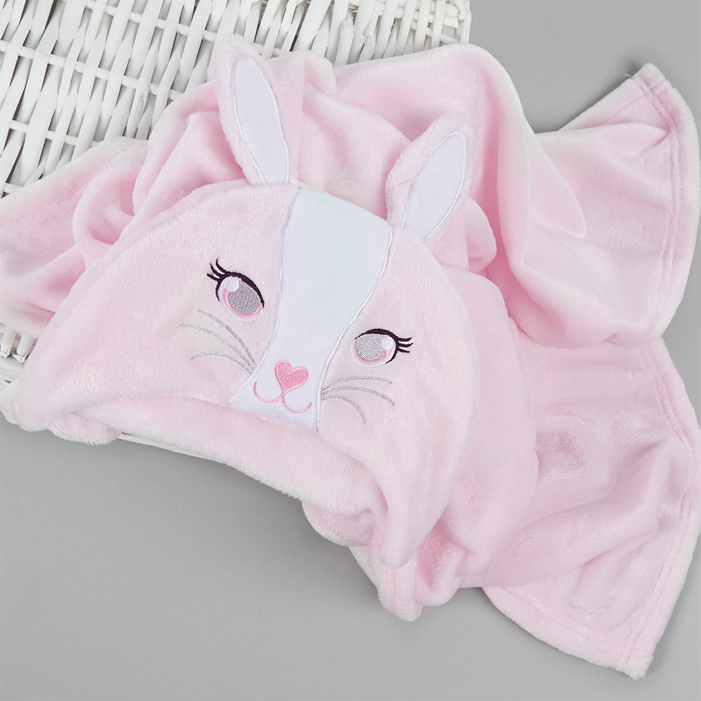 Baby Pink Bunny Hooded Wrap Blanket