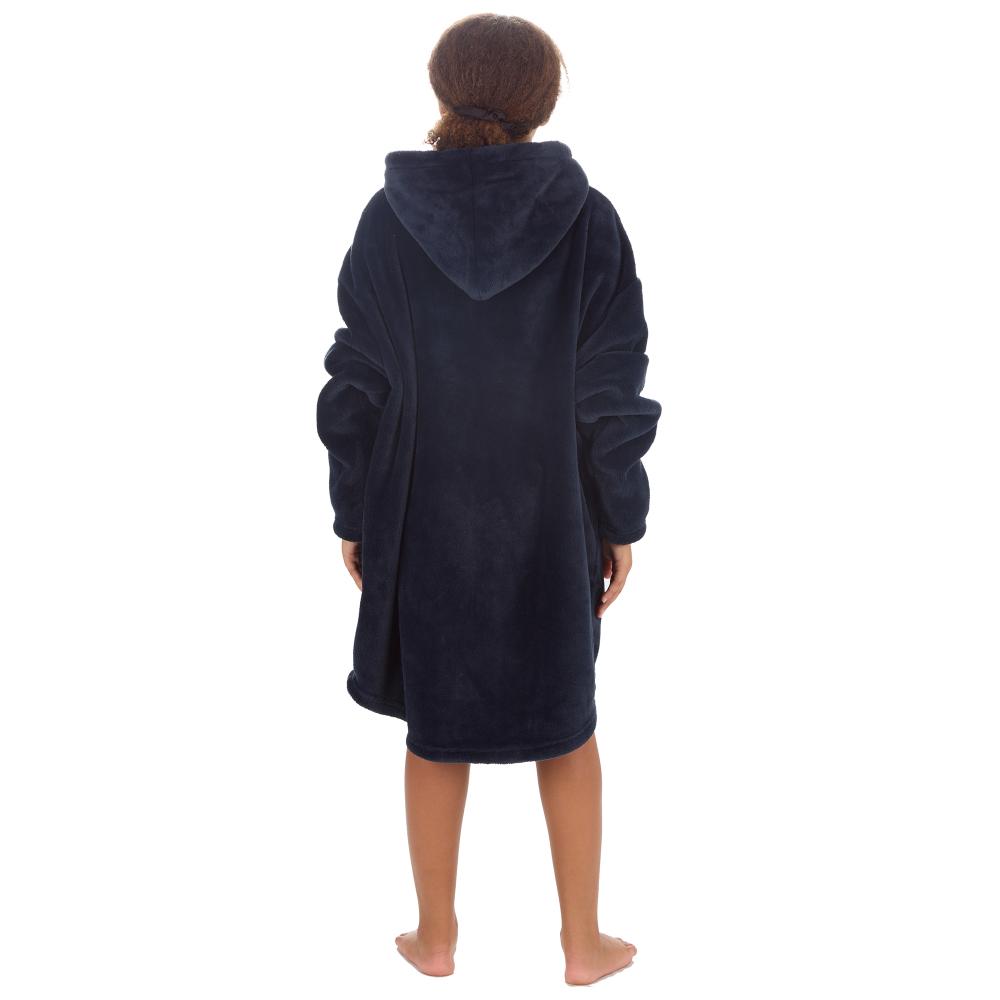 Girls Navy Coral Fleece Blanket Hoodie