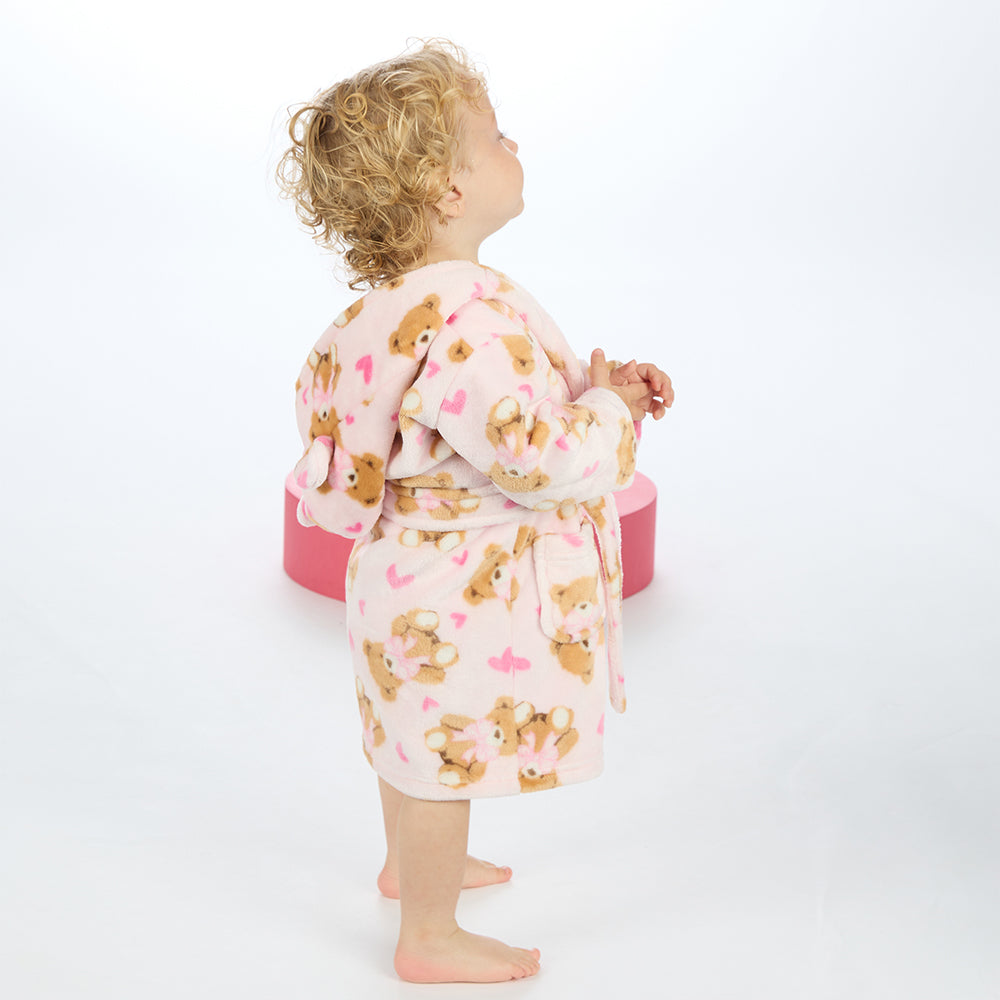 Baby Teddy Print Bear Ears Dressing Gown