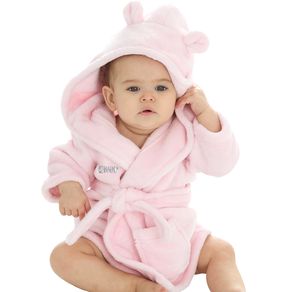 Personalised Baby Pink Bear Ears Dressing Gown