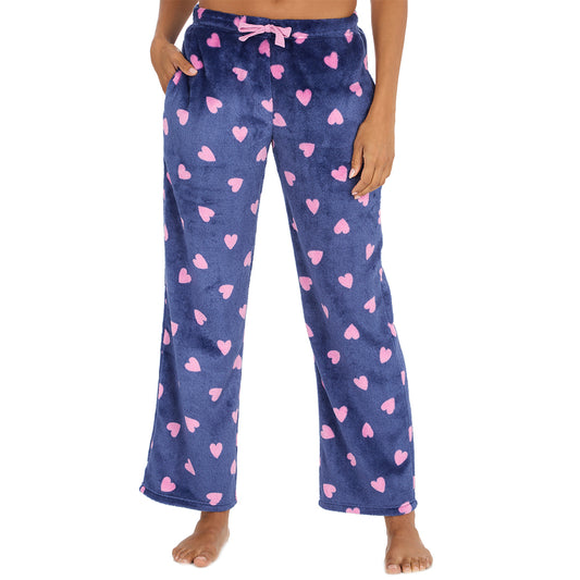 Ladies Blue Hearts Fleece Pyjama Bottoms