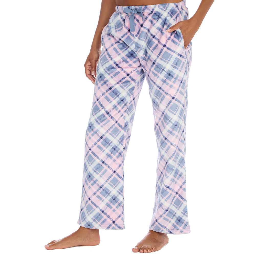 Ladies Blue Check Fleece Pyjama Bottoms