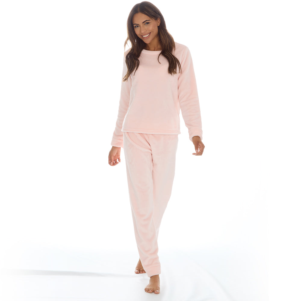 Ladies Pink Plain Fleece Pyjama Set