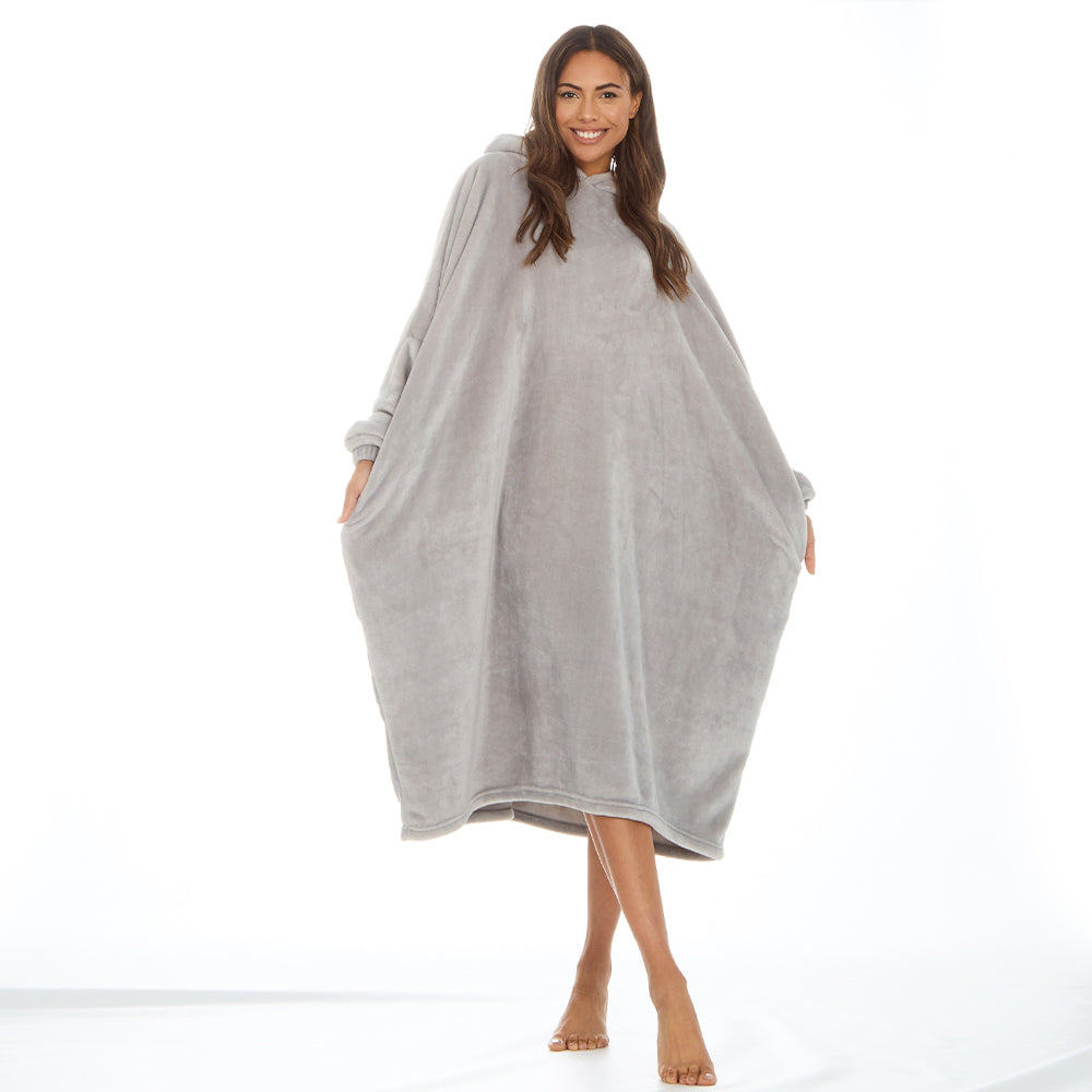 Ladies Grey Longline Hooded Blanket