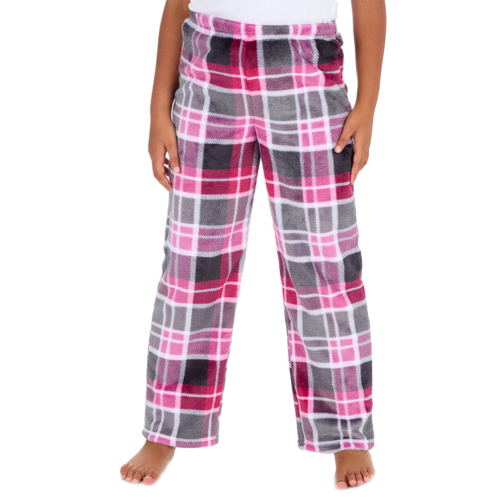 Girls Pink Check Fleece Pyjama Bottoms