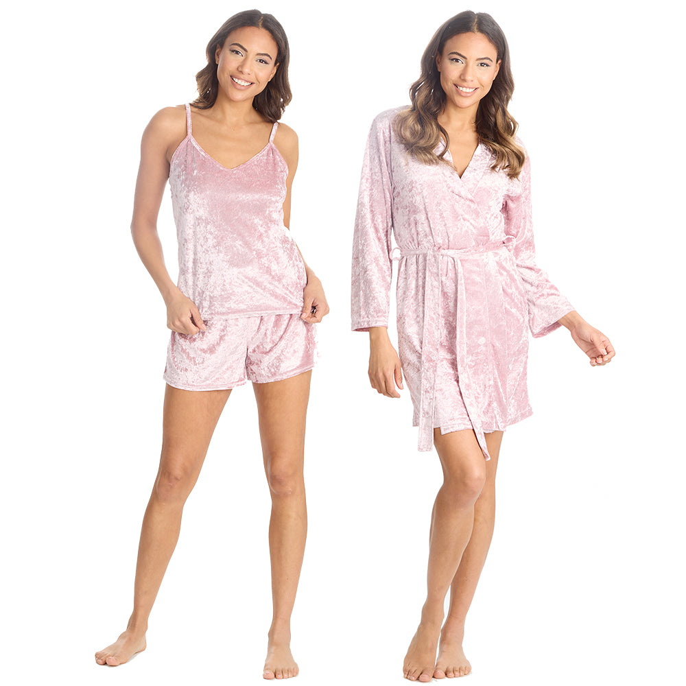Ladies Luxury Pink Velvet Nightwear Set