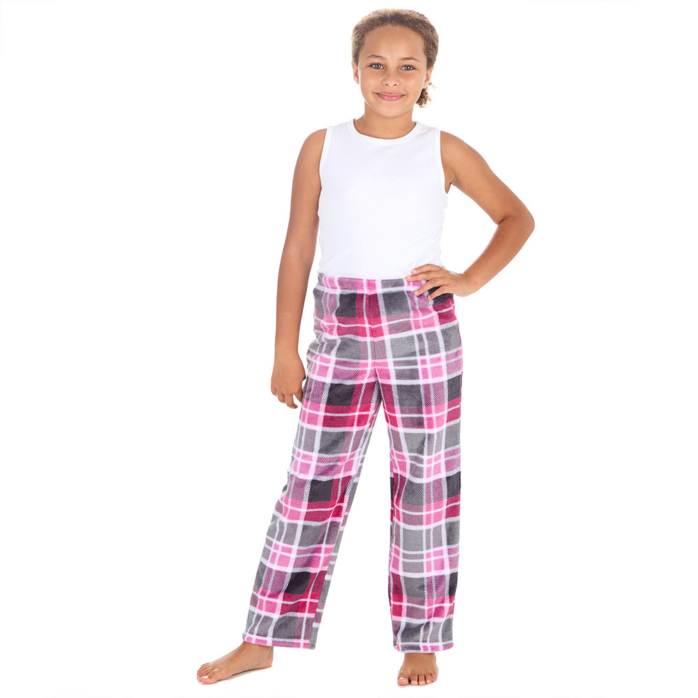 Girls Pink Check Fleece Pyjama Bottoms