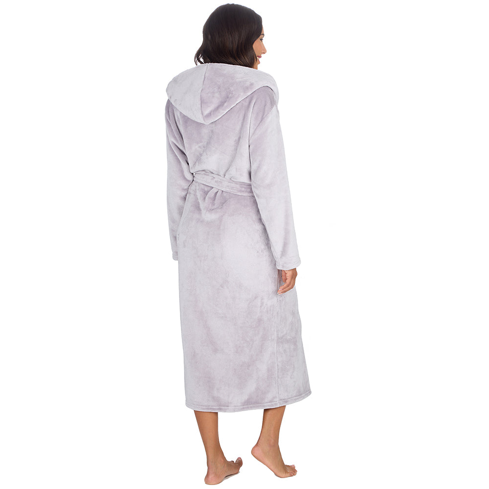 Personalised Ladies Silver Long Hooded Dressing Gown