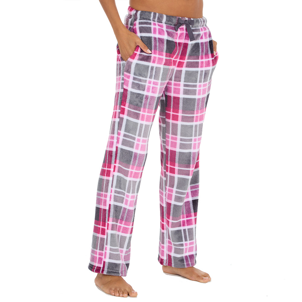 Ladies Pink Check Fleece Pyjama Bottoms