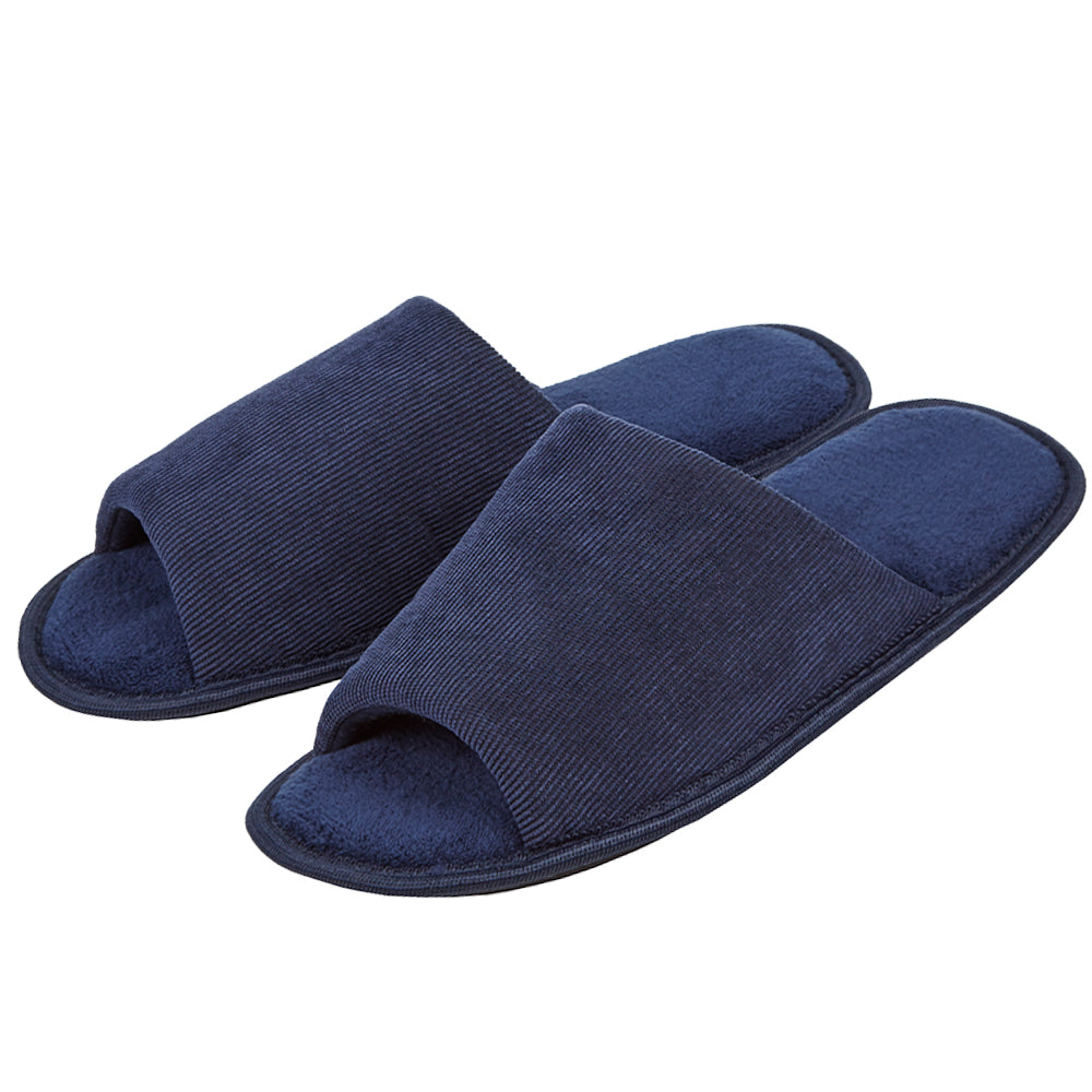 Mens Navy Corduroy Open Toe Slippers