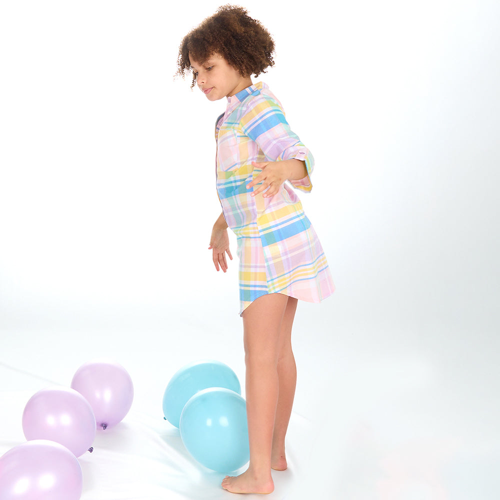 Girls Rose Pink Check Woven Nightshirt