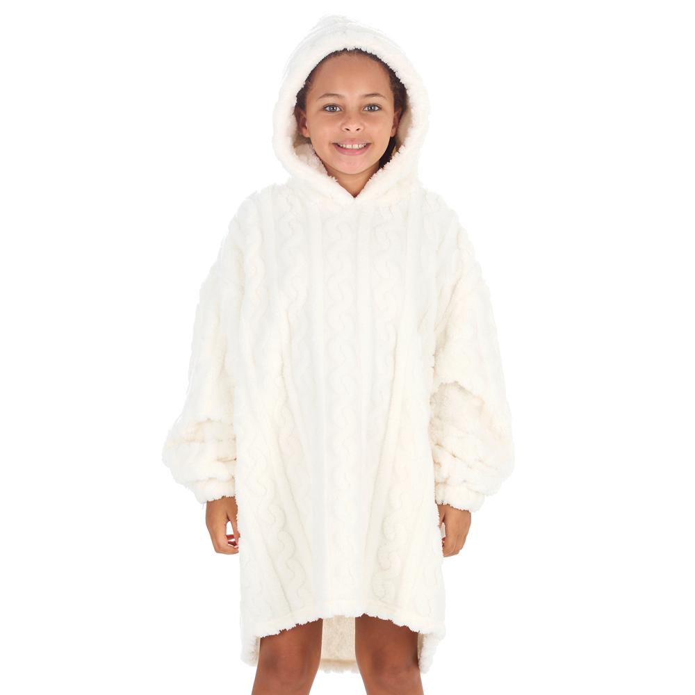Girls Cream Cable Sherpa Fleece Blanket Hoodie