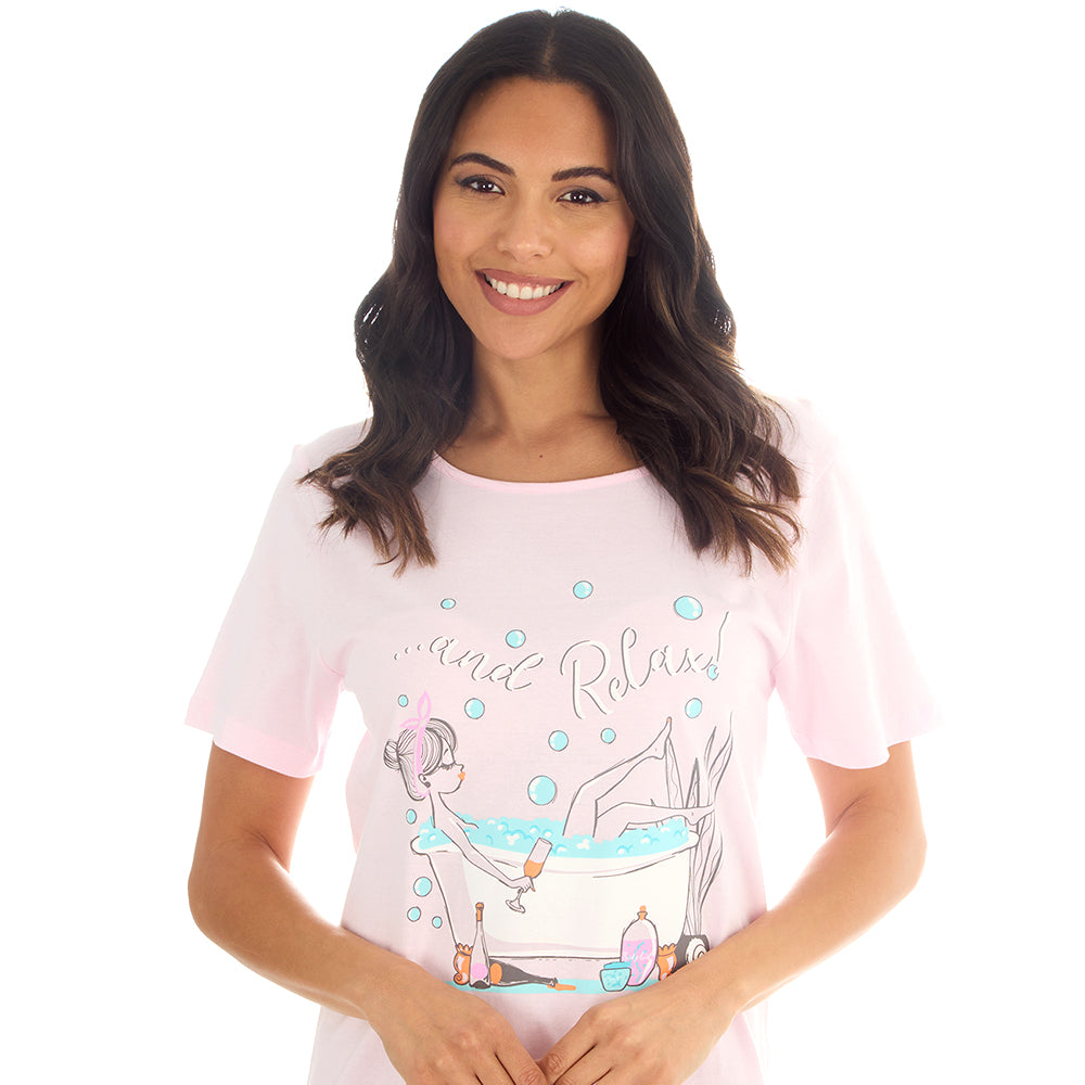Ladies Relax Pink Cotton Sleep Tee
