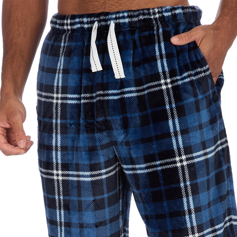 Mens Blue Check Fleece Pyjama Bottoms