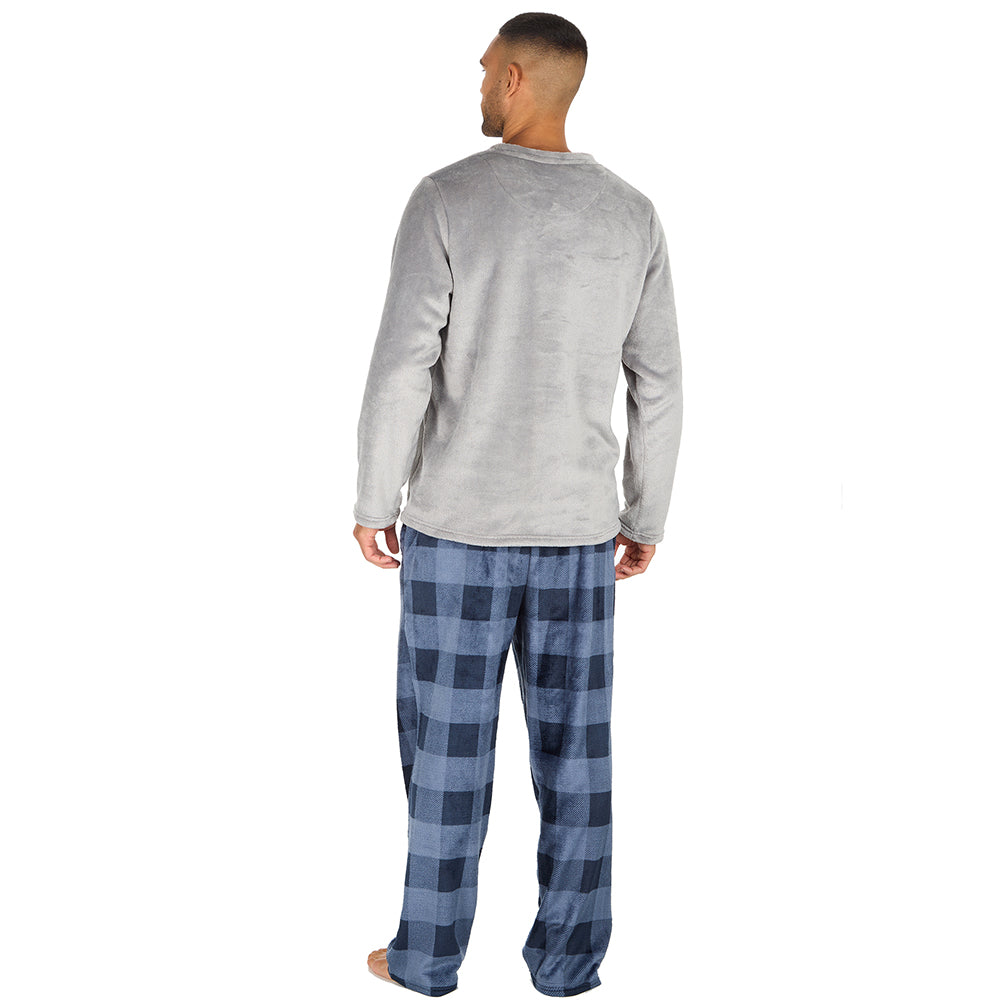 Mens Silver Check Fleece Pyjama Set