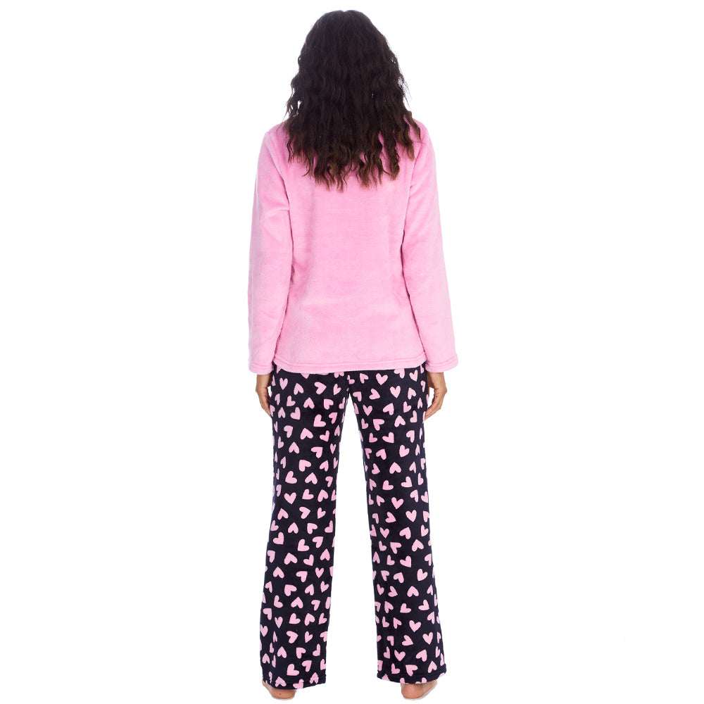 Ladies Pink Hearts Fleece Pyjama Set