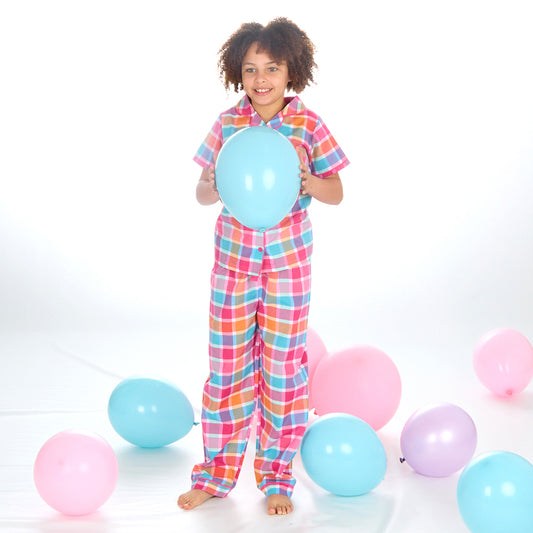 Girls Pink Check Woven Pyjama Set