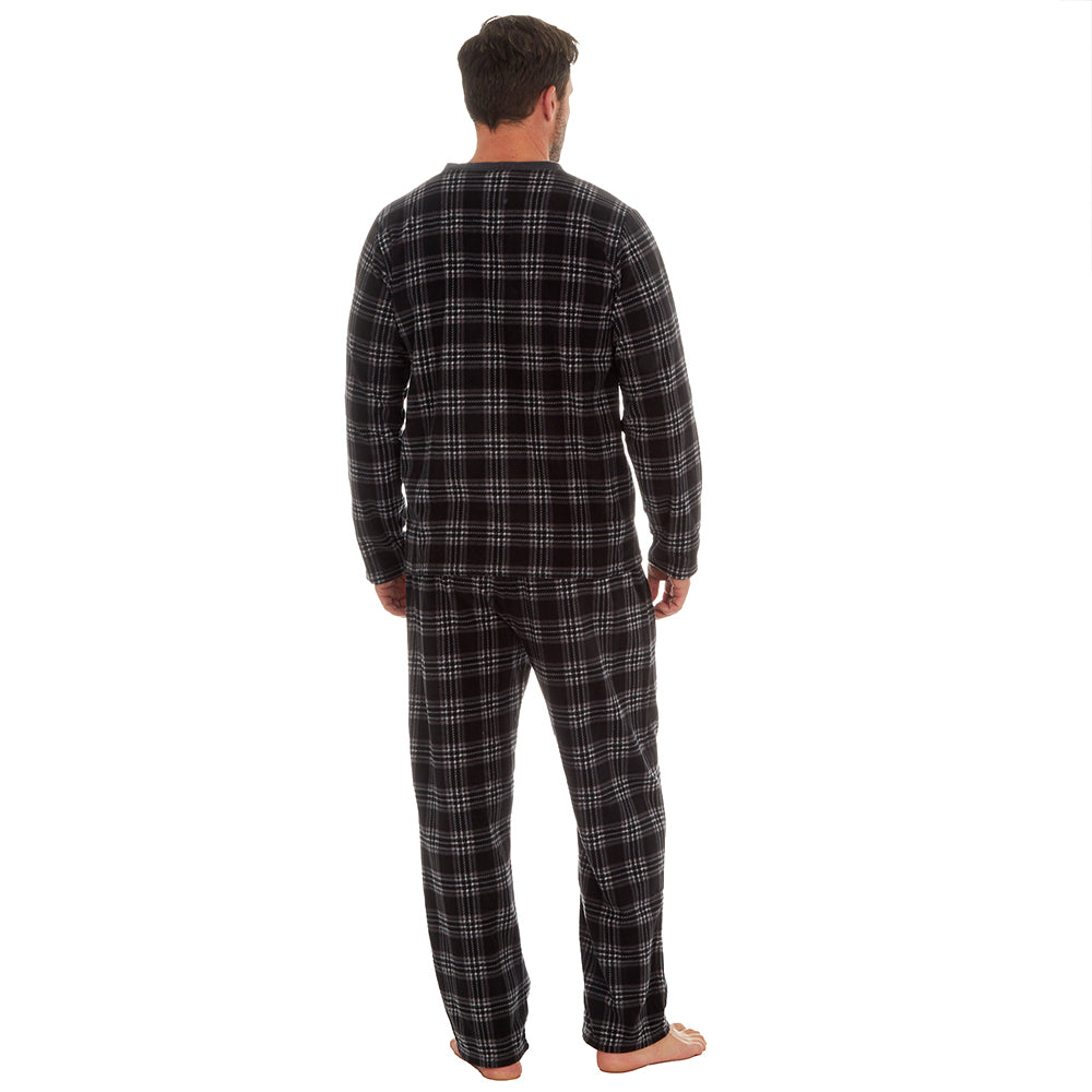 Mens Black Check Microfleece Pyjama Set