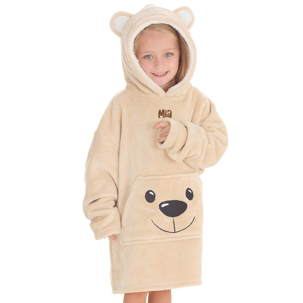 Personalised Infant Kids Teddy Bear Mini Blanket Hoodie