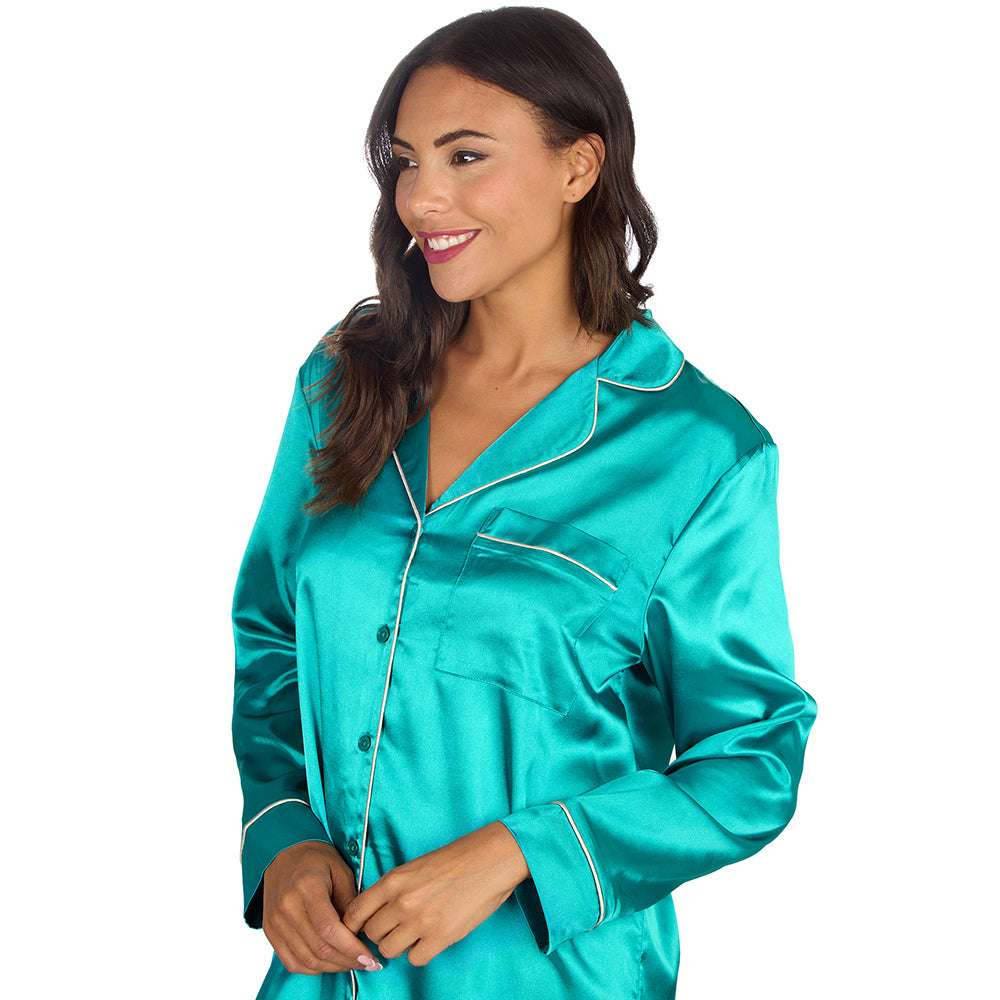 Ladies Teal Silky Satin Nightshirt