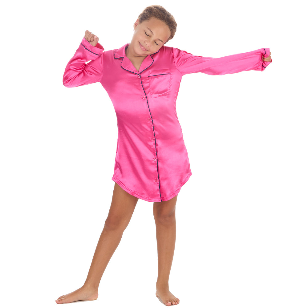 Girls Pink Silky Satin Nightshirt