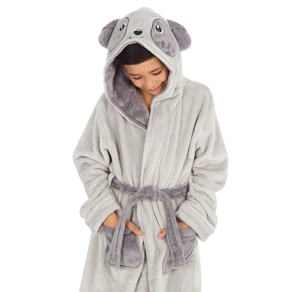 Kids Boys Grey Panda Fleece Dressing Gown