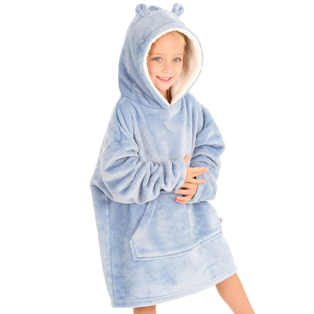 Infant Kids Bear Ears Dusky Blue Blanket Hoodie