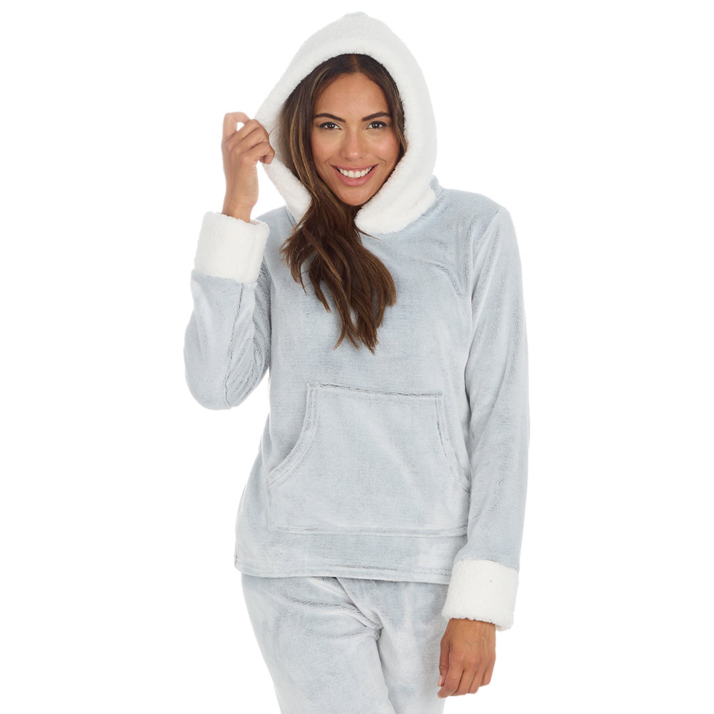 Ladies Silver Hooded Fleece Lounge Set