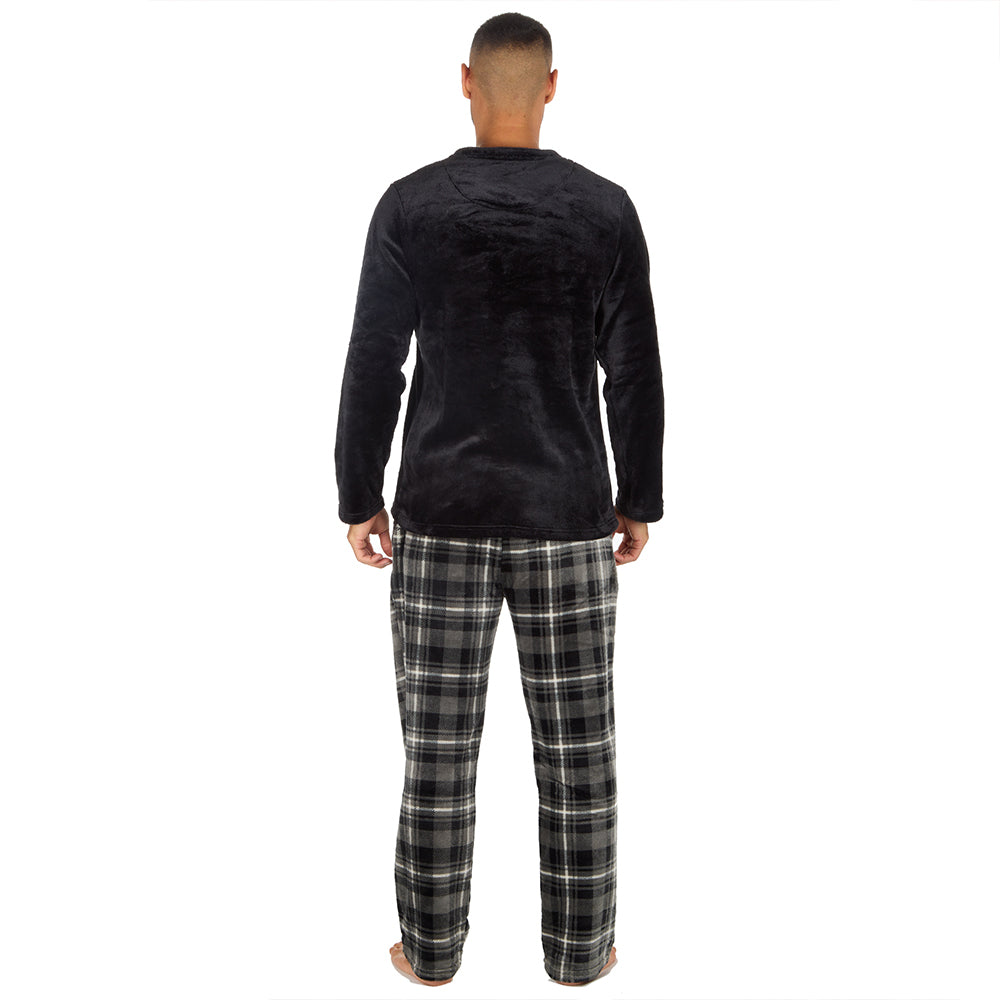 Mens Black Check Fleece Pyjama Set