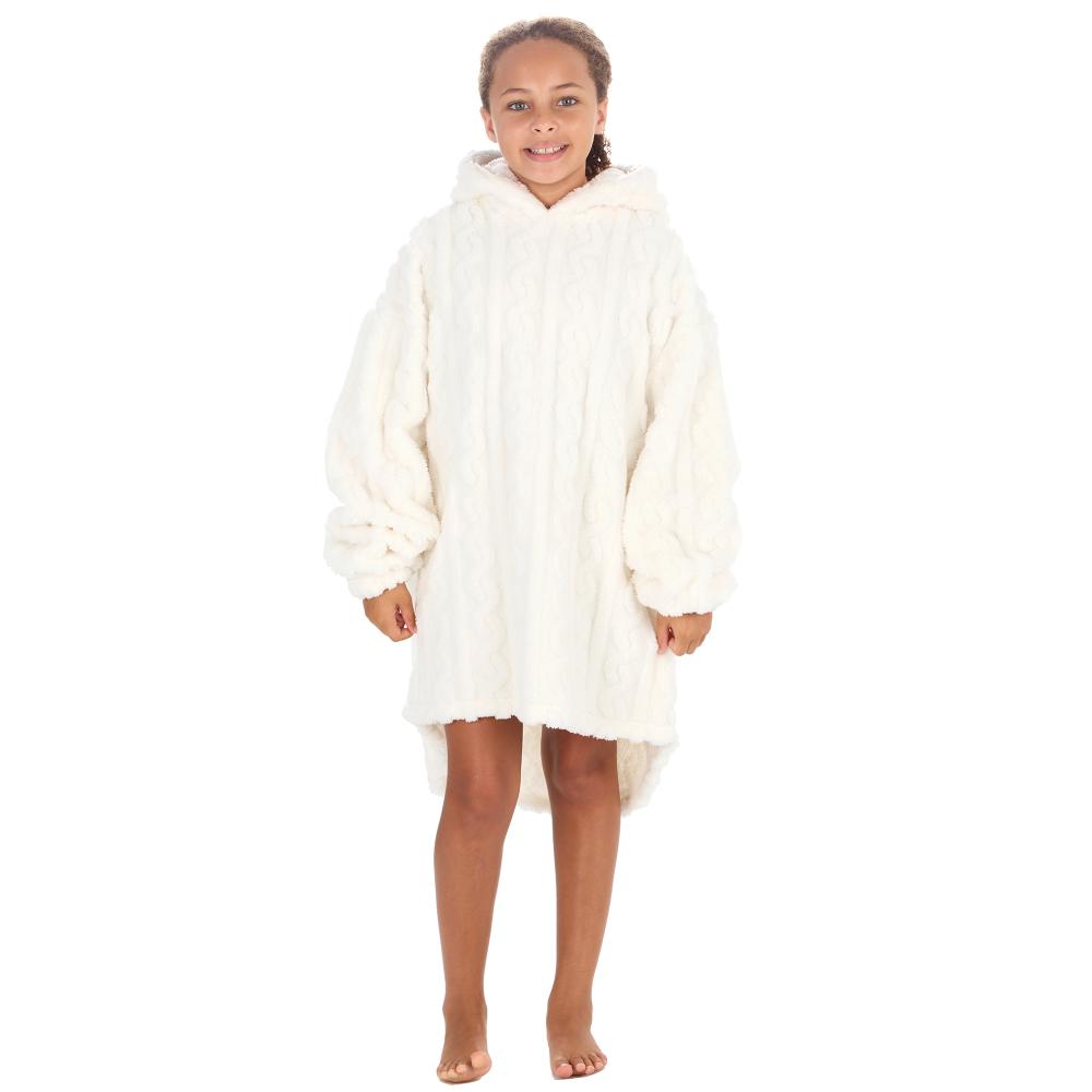 Girls Cream Cable Sherpa Fleece Blanket Hoodie