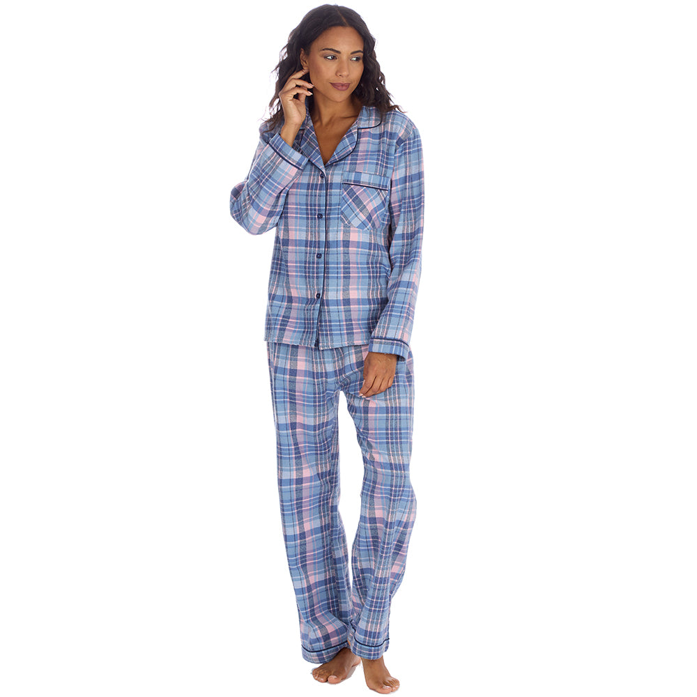 Ladies Denim Check Brushed Flannel Pyjama Set
